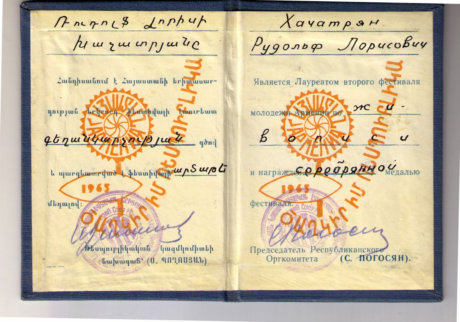 Лауреат 2-го фестиваля молодёжи Армении (серебряная медаль за живопись)