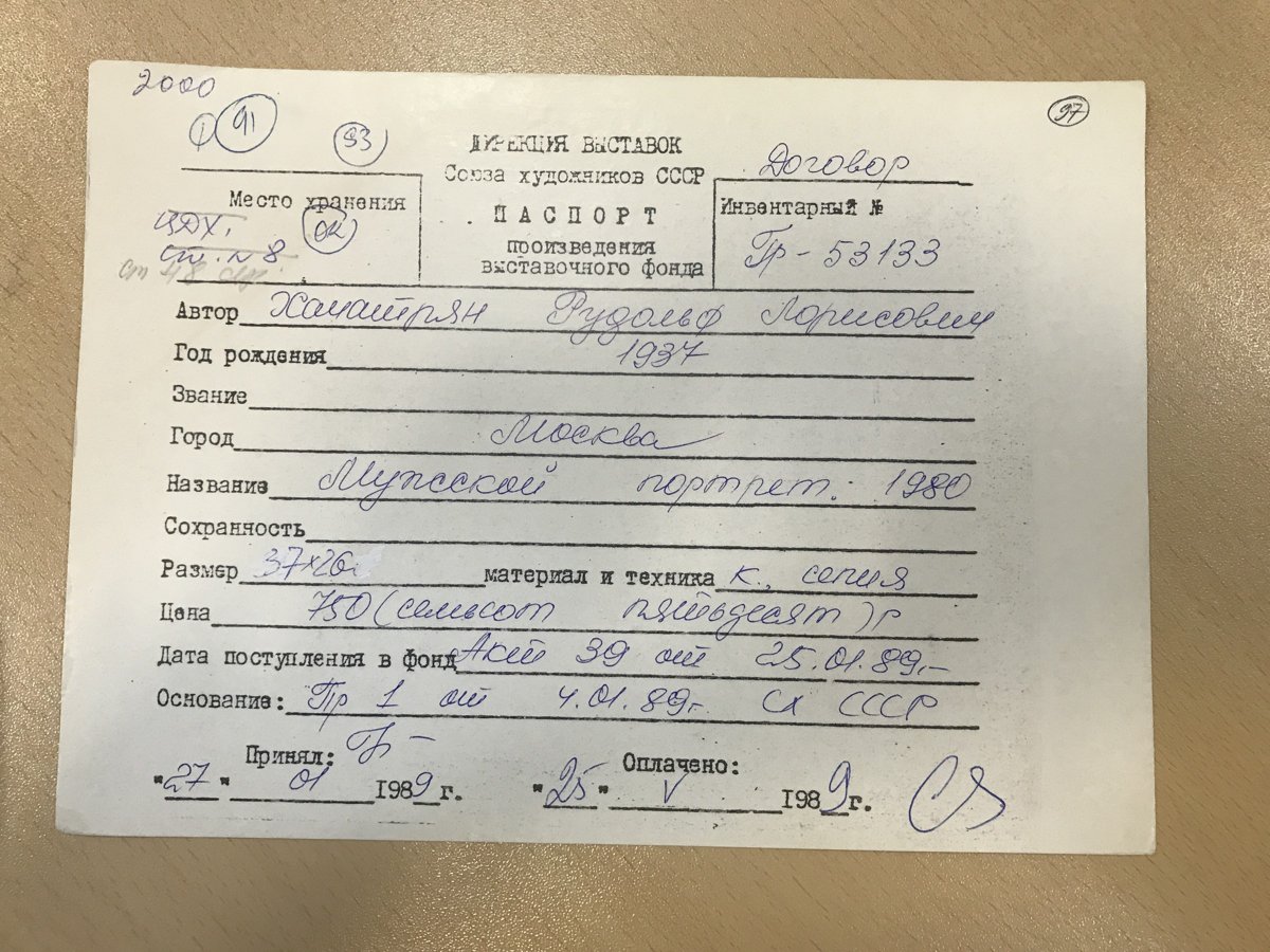 стр. 58 · RKh-Doc-0056 · Учётная карточка ВХПО / паспорт работы «Мужской портрет»
