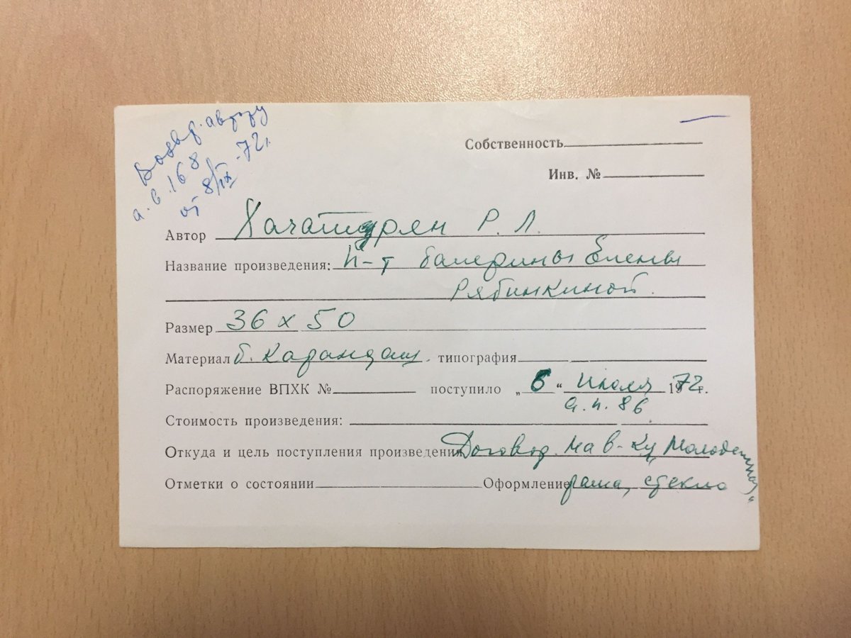 стр. 75 · RKh-Doc-0070 · Учётная карточка ВХПО / паспорт работы «Портрет балерины Елены Рябинкиной»