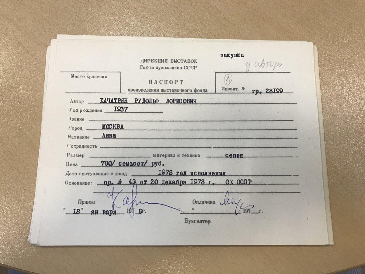 стр. 45 · RKh-Doc-0036 · Учётная карточка ВХПО / паспорт работы «Женский портрет»
