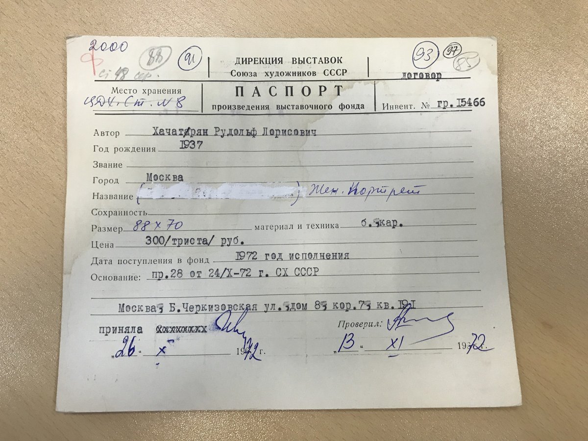 стр. 62 · RKh-Doc-0058 · Учётная карточка ВХПО / паспорт работы «Портрет кинорежиссёра Сергея Казано»