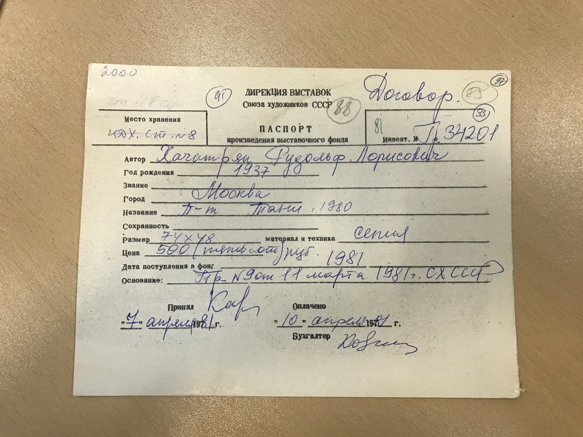 стр. 69 · RKh-Doc-0064 · Учётная карточка ВХПО / паспорт работы «Портрет Тамары Синявской — певицы к»