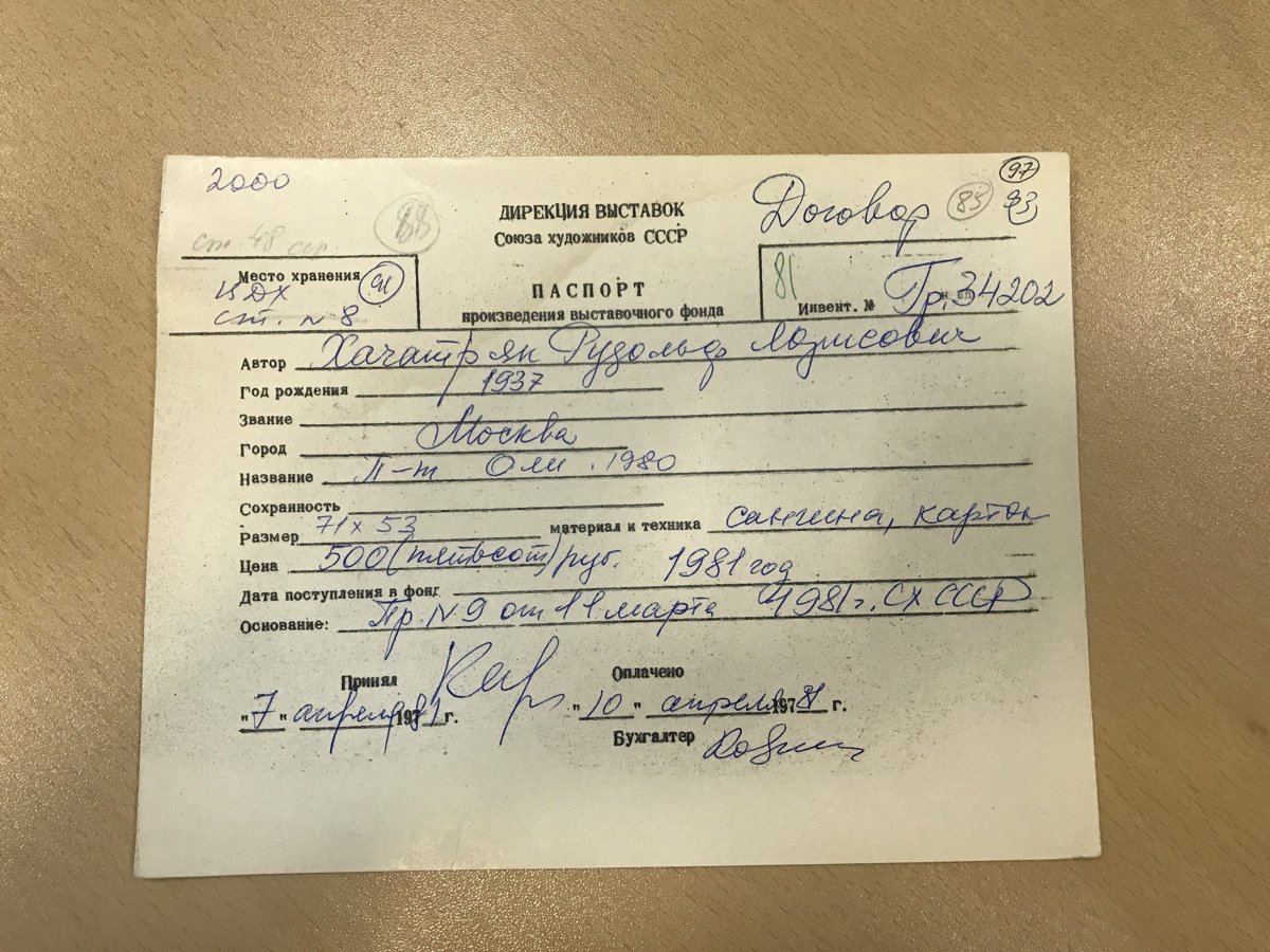 стр. 70 · RKh-Doc-0065 · Учётная карточка ВХПО / паспорт работы «Натюрморт»