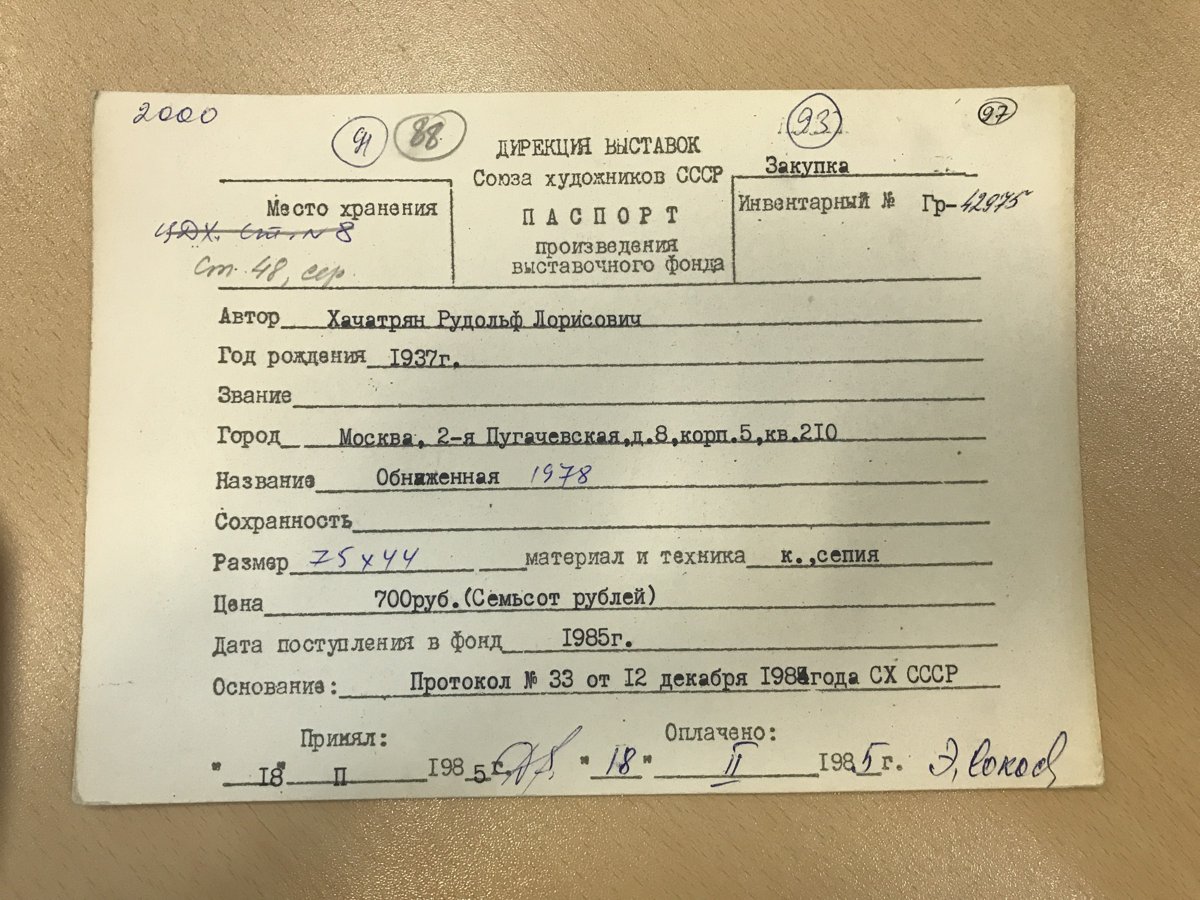 стр. 71 · RKh-Doc-0066 · Учётная карточка ВХПО / паспорт работы «Портрет скрипачки Лианы Саксакадзе»