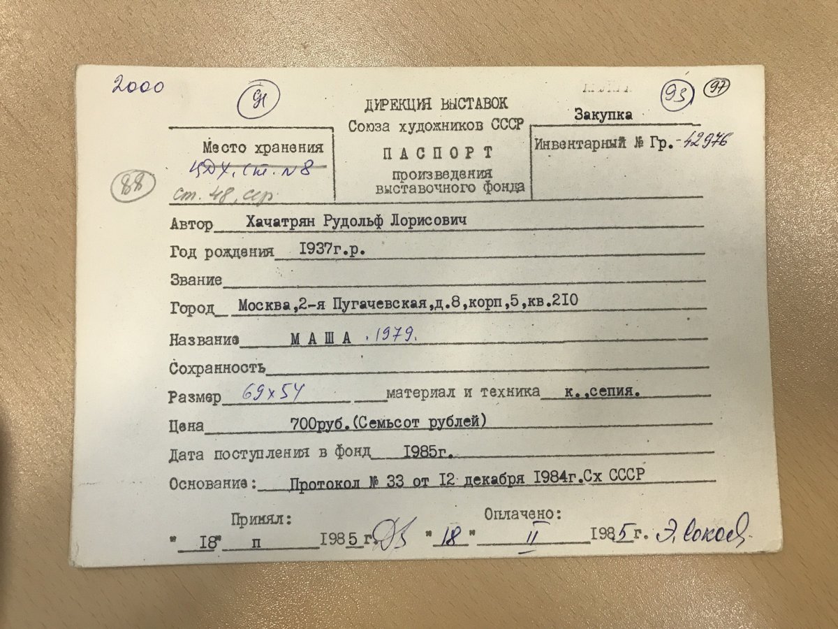 стр. 72 · RKh-Doc-0067 · Учётная карточка ВХПО / паспорт работы «Портрет искусствоведа Савелия Ямщик»