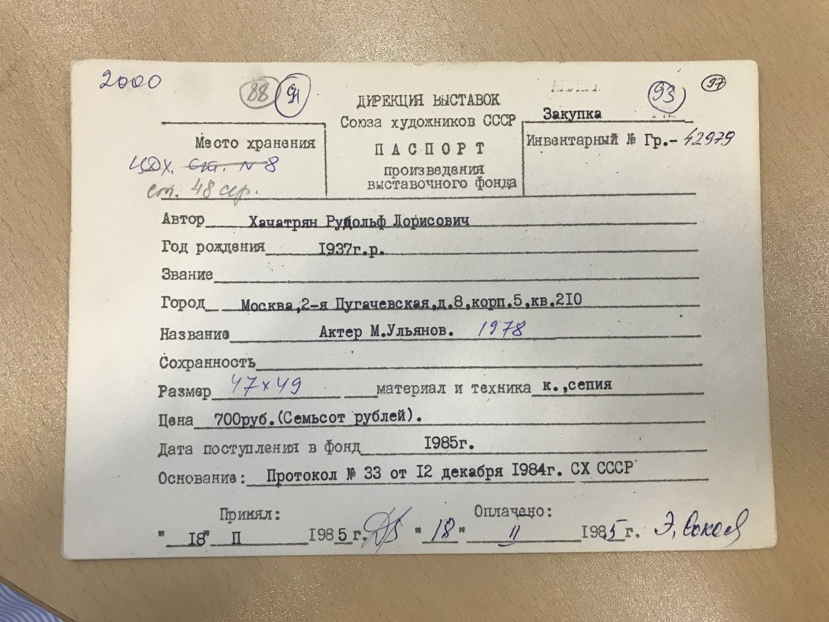 стр. 74 · RKh-Doc-0069 · Учётная карточка ВХПО / паспорт работы «Натюрморт с косичками»