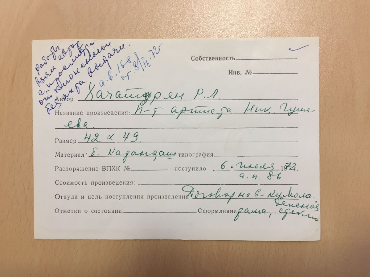 стр. 91 · RKh-Doc-0081 · Учётная карточка ВХПО / паспорт работы «Портрет кинооператора Сергея Филипп»